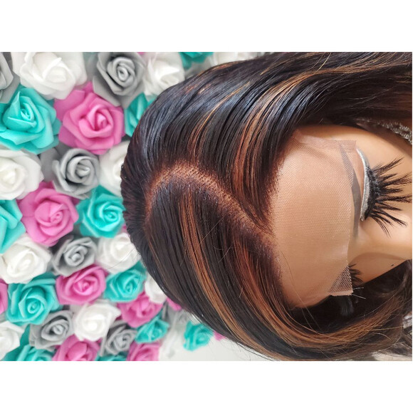 100%virgin human hair highlighted closure wig main image 2